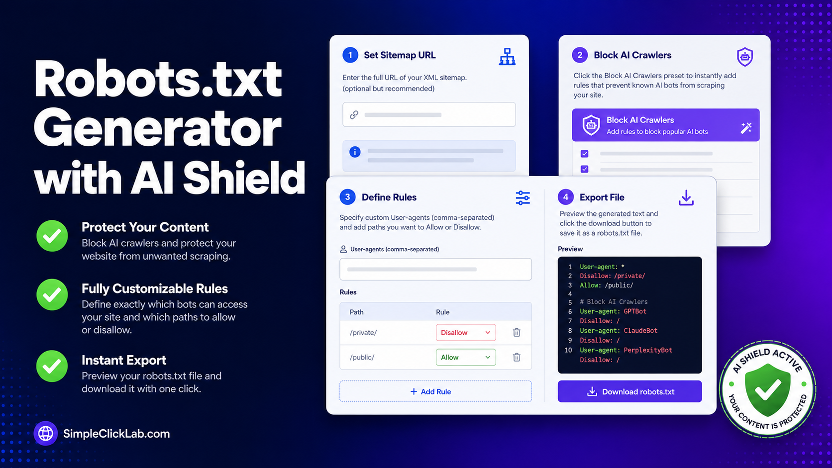Robots.txt Disallow All Staging & AI Shield with Sitemap Setup